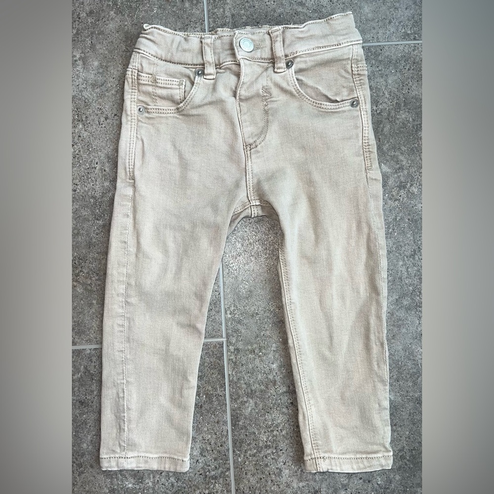 Zara Boys Sz 12-18 mo. Denim Tan Skinny Jeans Adjustable Waist Very Soft!